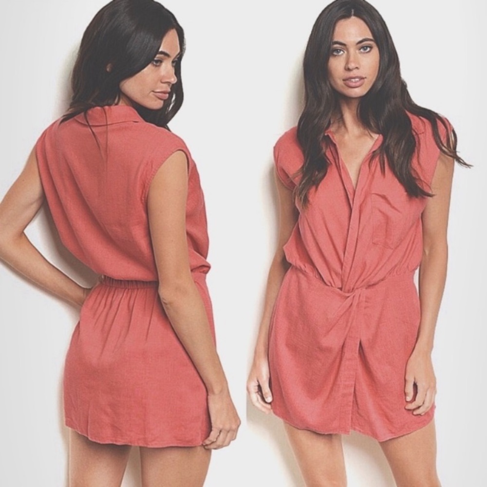 Linen Romper Skort Twist Front Shirt Skirt chic